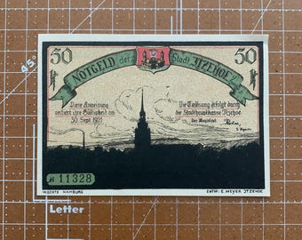 Alemania 50 Pfennig Notgeld. Década de 1920, época entre la Primera y la Segunda Guerra Mundial. Moneda de emergencia alemana. Primera y Segunda Guerra Mundial.