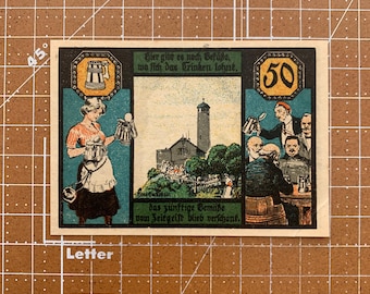 Alemania 50 Pfennig Notgeld. Década de 1920, época entre la Primera y la Segunda Guerra Mundial. Moneda de emergencia alemana. Primera y Segunda Guerra Mundial.