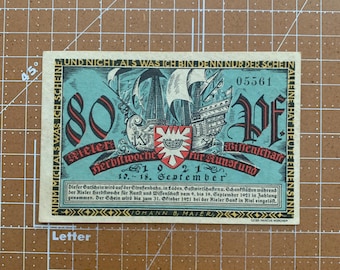 Moneda alemana rara de 80 pfennig, década de 1920, época entre la Primera y la Segunda Guerra Mundial, moneda de emergencia alemana, Primera y Segunda Guerra Mundial.