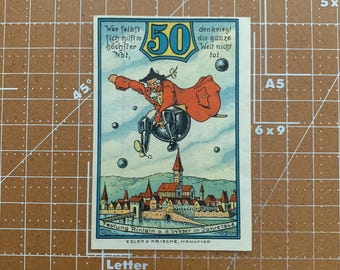 Alemania 50 Pfennig Notgeld. Década de 1920, época entre la Primera y la Segunda Guerra Mundial. Moneda de emergencia alemana. Primera y Segunda Guerra Mundial.