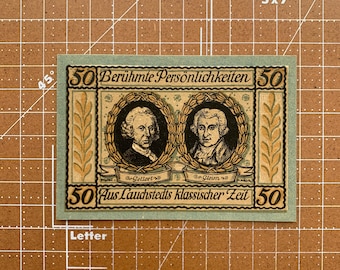 Alemania 50 Pfennig Notgeld. Década de 1920, época entre la Primera y la Segunda Guerra Mundial. Moneda de emergencia alemana. Primera y Segunda Guerra Mundial.