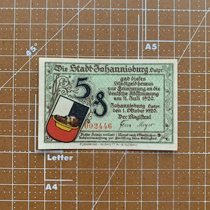 Germany 5 Pfennig Notgeld. 1920&#39;s, Era Between WWI and WWII German Currency WW1, WW2. Due to Coin Shortage These small Change Notes Printed.