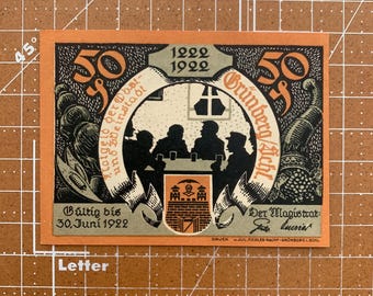 Niemcy 50 fenigów notgeld. 1921, okres między I a II wojną światową. Niemiecka waluta kryzysowa. I i II wojna światowa.
