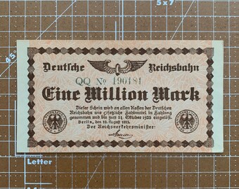Millón de marcos alemanes, 1923. Moneda alemana posterior a la Primera Guerra Mundial durante la hiperinflación.