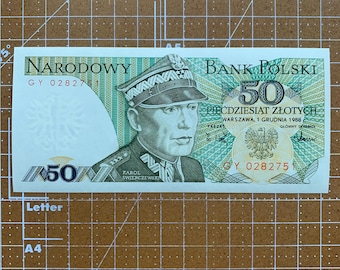 Rzadki polski banknot 50-złotowy z 1988 r. Papierowe pieniądze w walucie polskiej