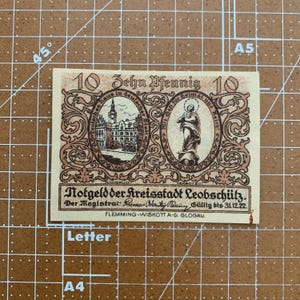 Germany 10 Pfennig Notgeld. 1920&#39;s, Era Between WWI and WWII German Currency WW1, WW2. Due to Coin Shortage These small Change Notes Printed