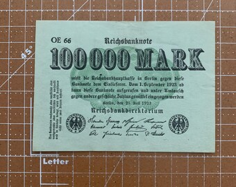 Marcos alemanes de 100.000, año 1923. Moneda de hiperinflación alemana posterior a la Primera Guerra Mundial.