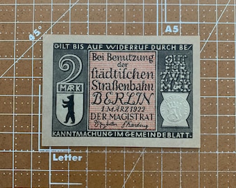 Germany 2 Mark Notgeld. 1920's, Era Between WWI and WWII German Emergency Currency WW1, WW2.