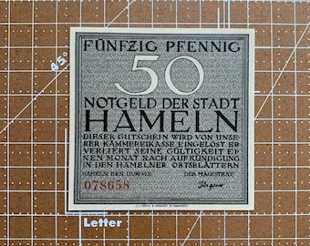 Niemcy 50 fenigów Notgeld. 1921, okres między I a II wojną światową Niemiecka waluta awaryjna I wojna światowa, II wojna światowa. Miasto Hameln