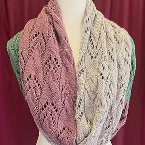 Scarf Hand Knitted Infinity Mauve Pink Silver Grey Green Lacy Soft Long Exquisite Stylish Elegant Light Perfect Gift By JuliaKnitBoutique