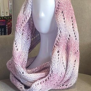 Scarf Hand Knitted Infinity Chic Classy Elegant Lacy Light Soft Purple Lilac Blue Pink Fashionable One of a Kind Birthday Christmas Gift