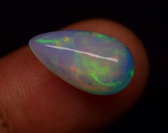 Natural Ethiopian Opal 4 Carat Loose Gemstone, Pear Shape Opal Cabochon Gemstone October Birthstone, size 15.7x8.7x6.5 MM