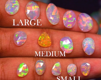 AAA Rose Cut Opal Natural Red Green Yellow Rainbow Fire Ethiopian Welo Opal Rose Cut Flat Back Side Loose Gemstone