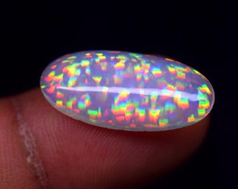22X10.3X4.7 MM, 5.50 Carat Multi Dotted Fire Natural Ethiopian Opal Gemstone Oval Shape Cabochon, Opal Gemstone Size