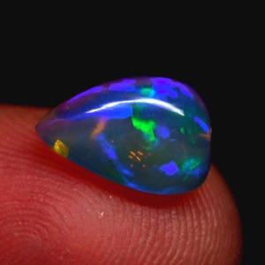 Pure Natural Opal Pear Opal Cabochon Blue Flashy Fire Opal Gemstone 2.10 Ct, 11.1x7.8x5.5 mm