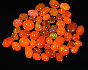 Ethiopian Orange Opal Cabochons: Mixed Shape Fire Opal Lot, 6x4-7x5 mm