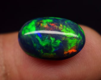 5.40 Carat 15.3x9.8x7 mm - Multi Fire Black Smoked Cabochon - Black Opal Gemstone - Oval Shape Cabochon - Black Opal Stone.