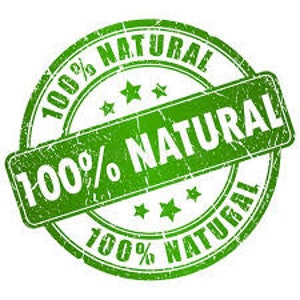 May include: Green round stamp with the text "100% NATURAL" in white lettering. The stamp has a distressed, worn look.