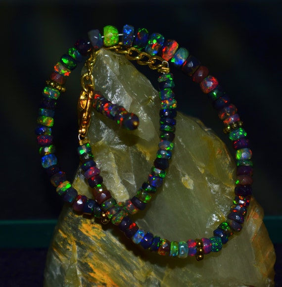 3.5X5 MM Black Faceted Opal Beads Bracelet Adjustable Length Bestseller Top Quality Faceted Opal Beaded Bracelet