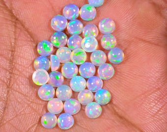 5MM Ethiopian Opal Round Cabochons – AAAA Grade, White Opal, Pack of 5