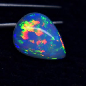 8.10 Carat Blue Multi Fire Opal Cabochon, Natural Ethiopian Blue Fire Pear Cabochon opal Gemstone, 18.5X14X7.3 MM, Opal Cabochon Gemstone.