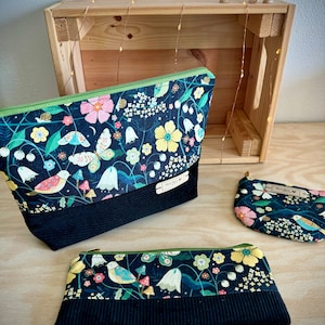 Conjunto de viagem Birds - Bolsa de higiene, estojo e porta-moedas/cartões