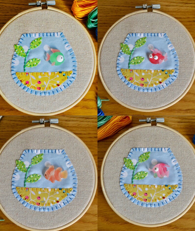 Aquarium Pisces Craftily creative Hand embroidery DIY Hoop Art Bordado Aqu\u00e1rio Peixe Gift idea Fish Bowl Embroidery Kit