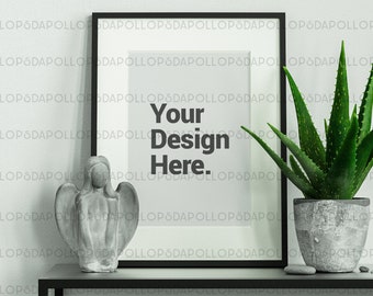Vertical mock up frame, black frame mockup, A4 frame mockup, black sign mockup, Empty frame, Vertical wood frame PSD