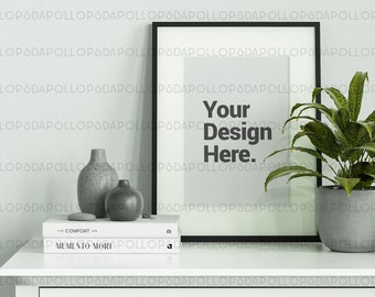 Vertical mock up frame, black frame mockup, A4 frame mockup, black sign mockup, Empty frame, Vertical wood frame PSD
