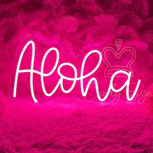 Sinal de néon Aloha, luz de néon LED rosa tropical personalizada do Havaí, decoração de atmosfera de festa de bar de praia de verão, sinal de boas-vindas aberto de restaurante de verão Olá