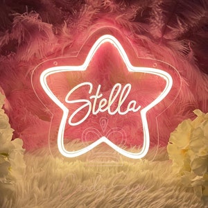 Placa de neon LED com nome em formato de estrela personalizado, placa de neon iluminada, placa de acrílico com gravação 3D USB, decoração de quarto de criança, dormitório, presentes de aniversário e Natal