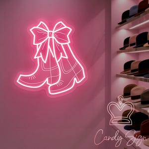 Bow Cowgirl Boots LED Neon Sign Cowboy Boots Shop Sign Custom Western LED Neon Light Western Home Wall Decor Texas Salon Bar Dorm Room Decor