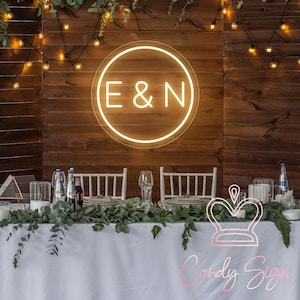 Custom Initials Round Shape LED Neon Sign,Minimalist Initials Neon Wedding Sign,Engagement Party Backdrop Decor,Home Wall Decor,Wedding Gift