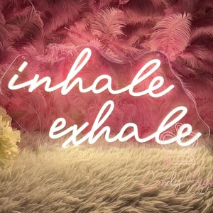 Inspire e expire placa de neon LED, luz de neon LED para sala de meditação personalizada, decoração de estúdio de ioga, sala de ioga, decoração de pilates, decoração de fitness e ioga, presentes para amantes de ioga