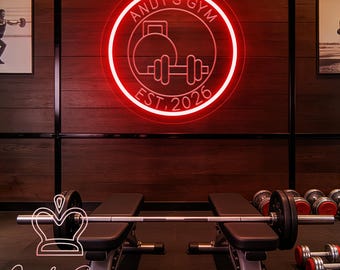 Custom Gym Name Neon Sign, Personalized Home Gym LED Light, Dumbbell Weightlifting Workout Room Wall Art, Gifts For Him, USB Powered