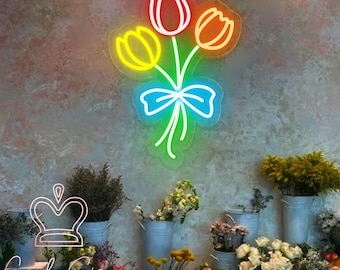 Tulip Bouquet Neon Sign,Custom Flower Plant Neon Light,Floral Wall Art,Home Wall Bar Salon Decor,Flower Shop Decor,Personalized Gift For Her