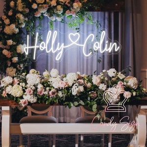 Placa de néon LED personalizada para casamento, nomes de casal com luz de néon de coração, iniciais de casamento, placa de coração, decoração de parede de fundo de casamento, fundo de noivado