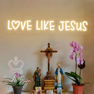 Placa de neon Love Like Jesus, placa de neon personalizada, placa religiosa, decoração de versículos da Bíblia, placa de Deus é bom, decoração de parede de dormitório, presente religioso para amigos