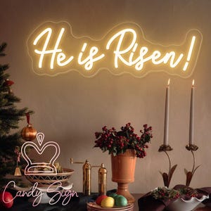 Insegna al neon "He Is Risen", insegna al neon personalizzata di Gesù, decorazione murale di buona Pasqua, luce al neon di Cristo, insegna di fede religiosa, decorazione della chiesa, regalo per i cristiani