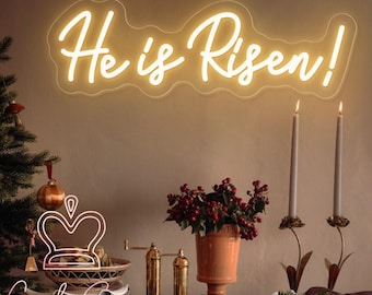 He Is Risen Neon Sign,Custom Jesus Neon Sign,Happy Easter Wall Decor,Christ Neon Light,Religious Faith Sign,Church Decor,Gift For Christians