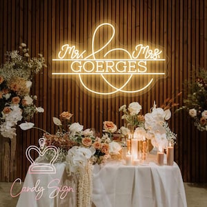Letrero de neón LED personalizado de Mr&Mrs con su nombre de familia, letrero de neón con nombre de boda personalizado, luz de neón de apellido, telón de fondo de fiesta de pared de hierba de compromiso de boda
