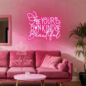 Seja seu próprio tipo de lindo letreiro de néon, letreiro de LED para sala de beleza, decoração de néon de salão de beleza, decoração de parede de quarto de casa, presentes para ela