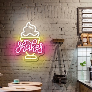 Sinal de néon de milkshake, sinal de néon led de sorvete personalizado, néon de fast food, sinal de carro de sorvete, sinal de bar de café, presente para abertura, decoração de milkshake