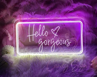 Hello Gorgeous Neon Sign,Custom Salon Room Neon Light,USB Led Light Sign for Girl's Room Wall Decor,Dorm Room Sign,Engrave Neon Sign Art