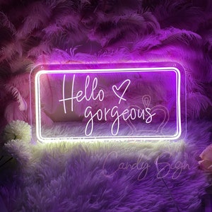 Hello Gorgeous Neon Sign,Custom Salon Room Neon Light,USB Led Light Sign for Girl&#39;s Room Wall Decor,Dorm Room Sign,Engrave Neon Sign Art