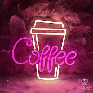 Sinais de néon para xícara de café, decoração de parede de letreiro de néon, letreiro LED rosa, arte neon de loja, presente para amantes de café, letreiro de bar de café, decoração de parede de café personalizada, luz neon
