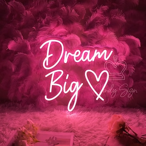 Letreiro de néon Dream Big, letreiro de néon personalizado, letreiro de escritório de beleza rosa, letreiro para sala de beleza, letreiro de parede rosa, decoração de parede de dormitório doméstico, presente para meninas