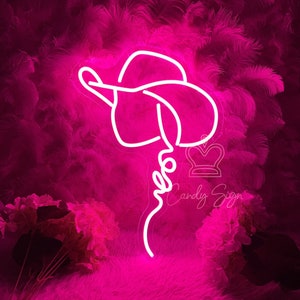 Letrero de neón con sombrero de vaquera, luz de neón LED de vaquera occidental personalizada, decoración de dormitorio de vaquera, letrero de neón para salón, arte de neón rosa, regalo para vaqueras