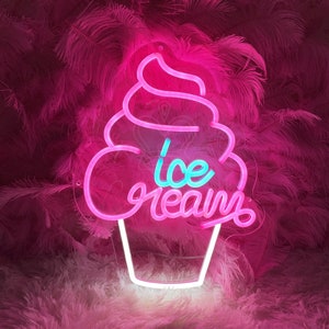 Ice Cream Neon Sign Custom Ice Cream Led Neon Sign Pink Light Up Neon Sign Ice Cream Car Led Sign Coffee Bar Sign Signage Gift for Opening