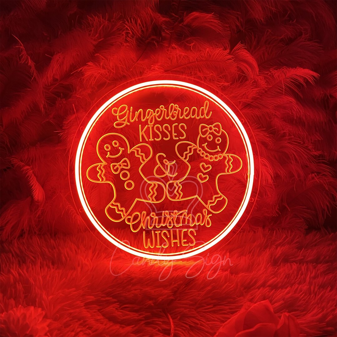 Gingerbread Kisses Neon Light,gingerbread Man Neon Sign Custom